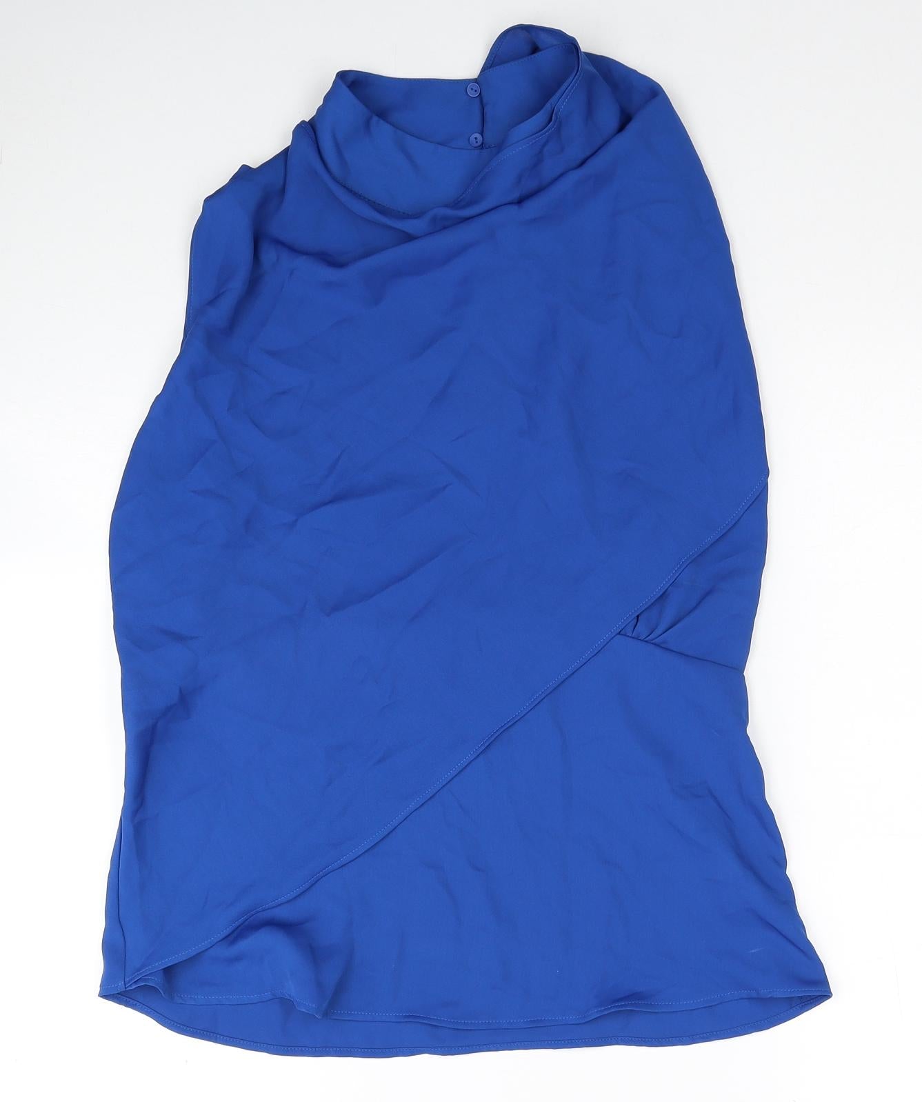 Zara Womens Blue Polyester Basic Tank Size L Mock Neck