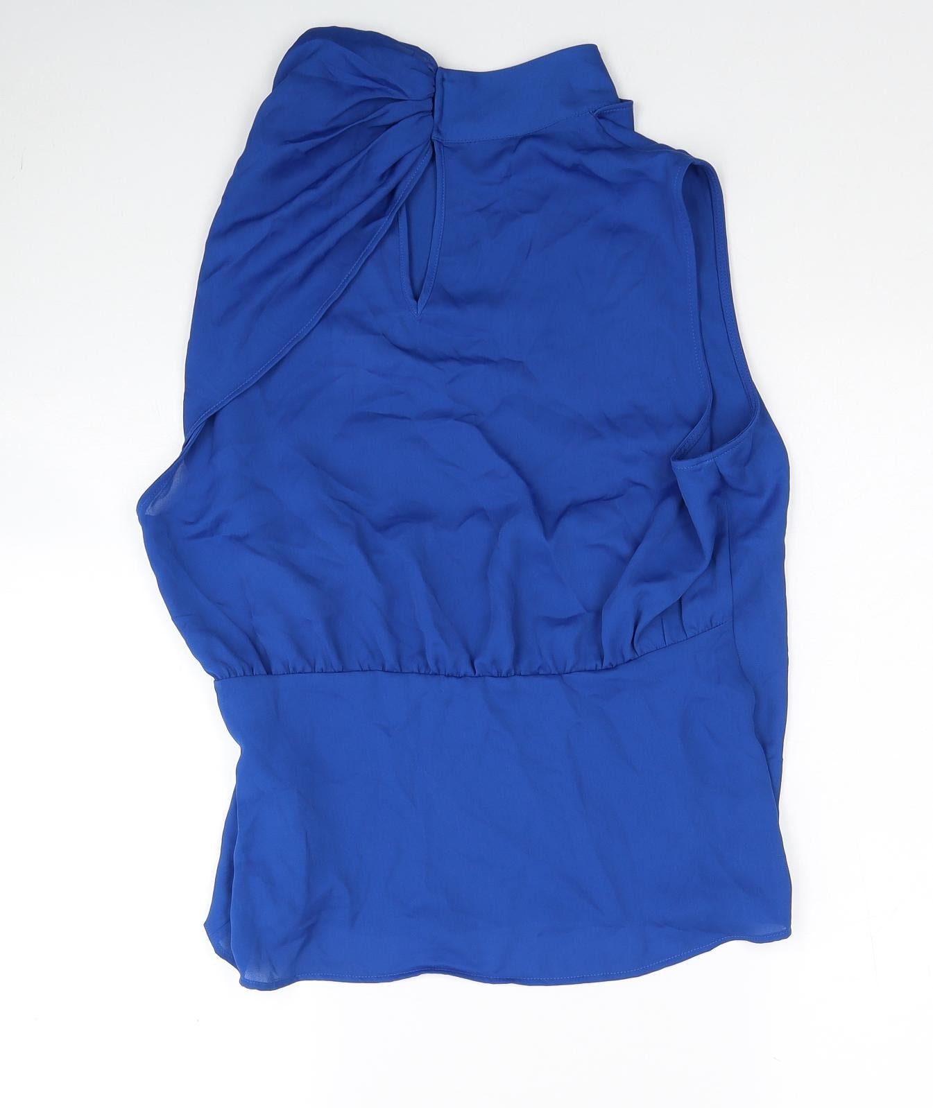 Zara Womens Blue Polyester Basic Tank Size L Mock Neck
