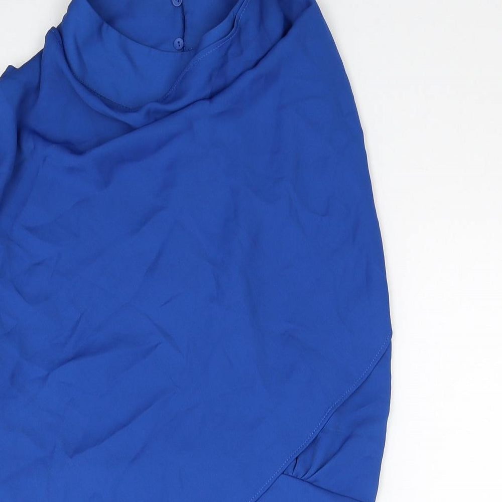 Zara Womens Blue Polyester Basic Tank Size L Mock Neck