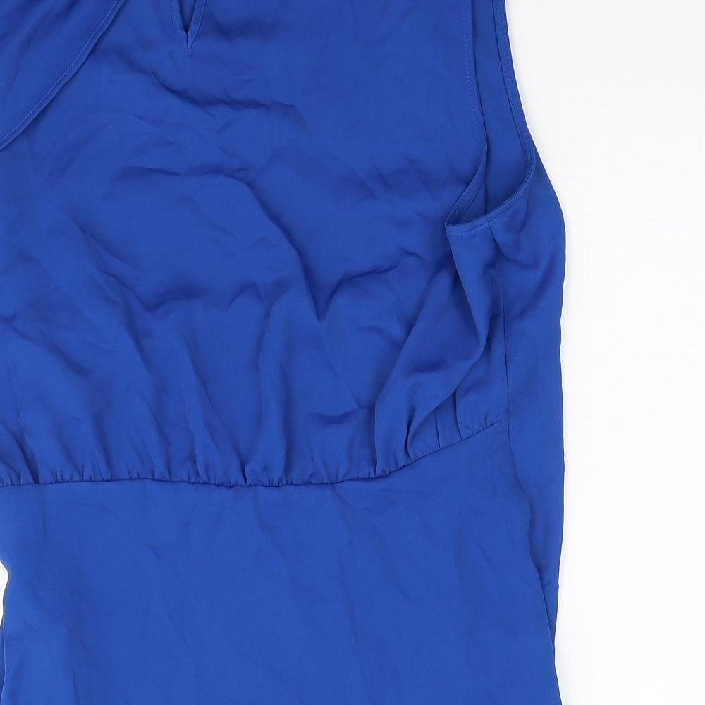 Zara Womens Blue Polyester Basic Tank Size L Mock Neck