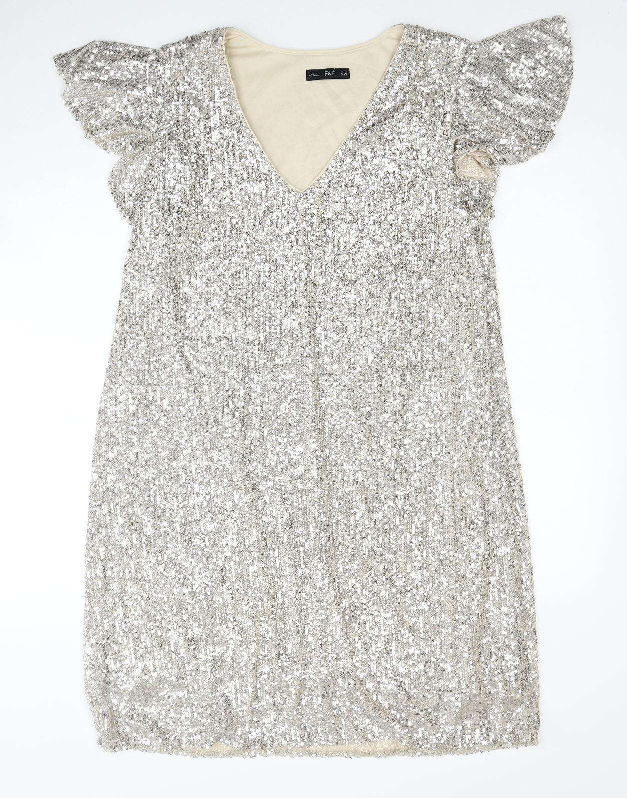 F&F Womens Gold Polyester Ball Gown Size 16 V-Neck Zip