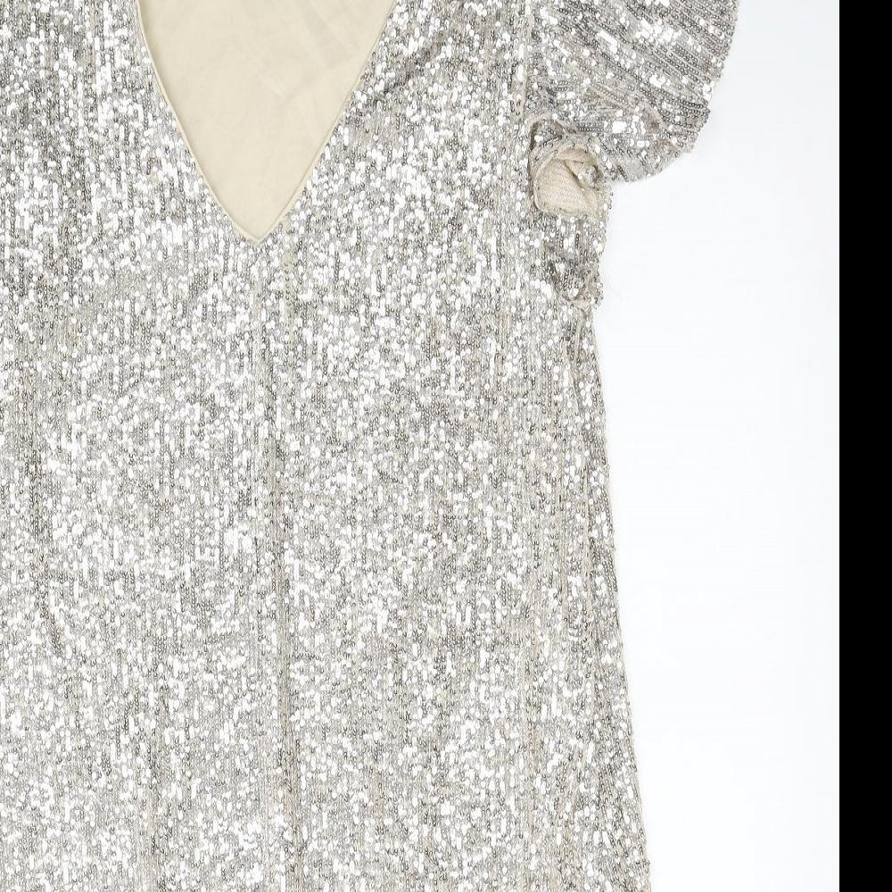 F&F Womens Gold Polyester Ball Gown Size 16 V-Neck Zip