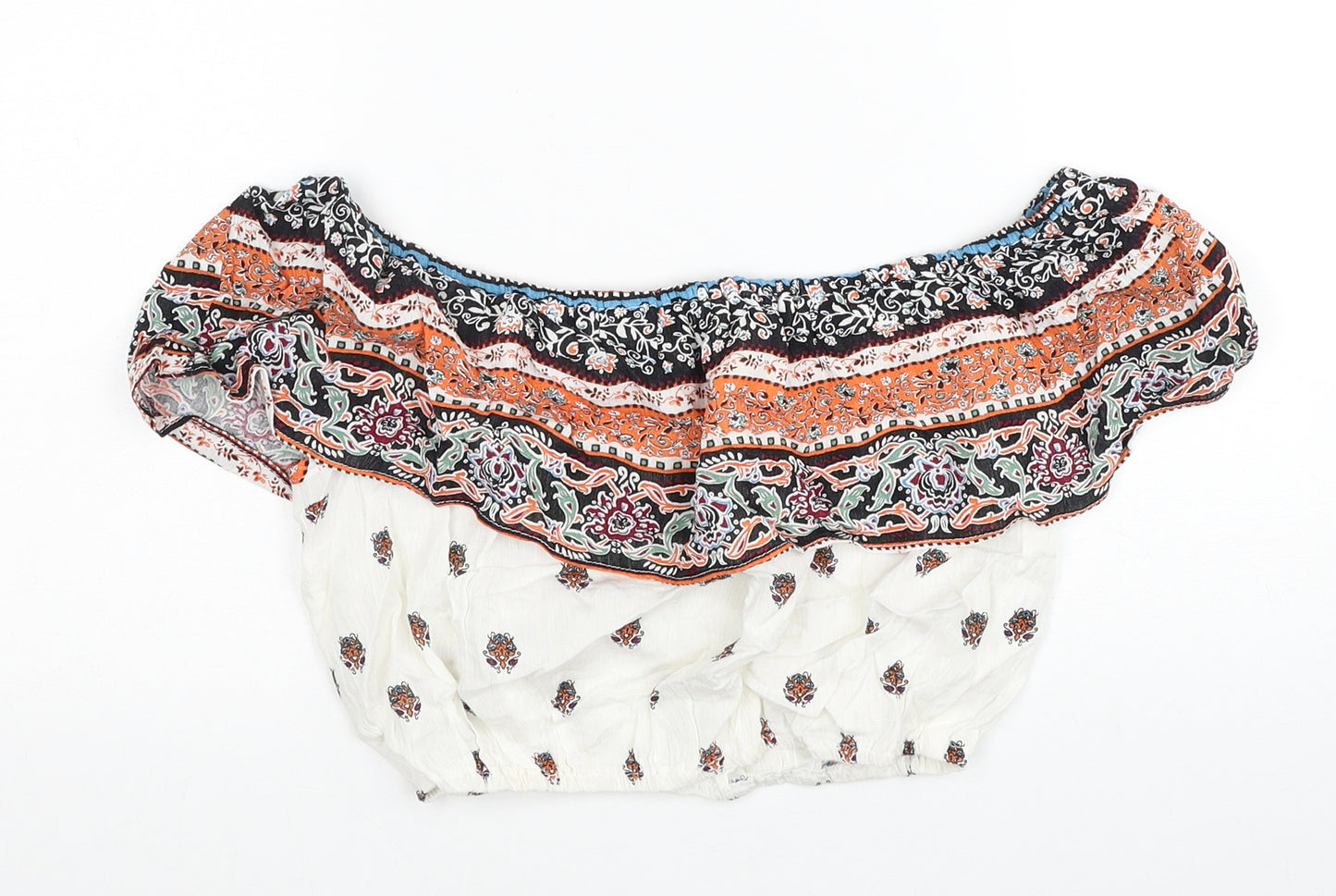 Love & Other Things Womens Multicoloured Geometric Viscose Cropped Tank Size M Off the Shoulder