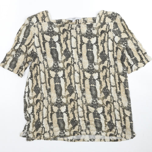 NEXT Womens Beige Geometric Lyocell Basic Blouse Size 12 Square Neck