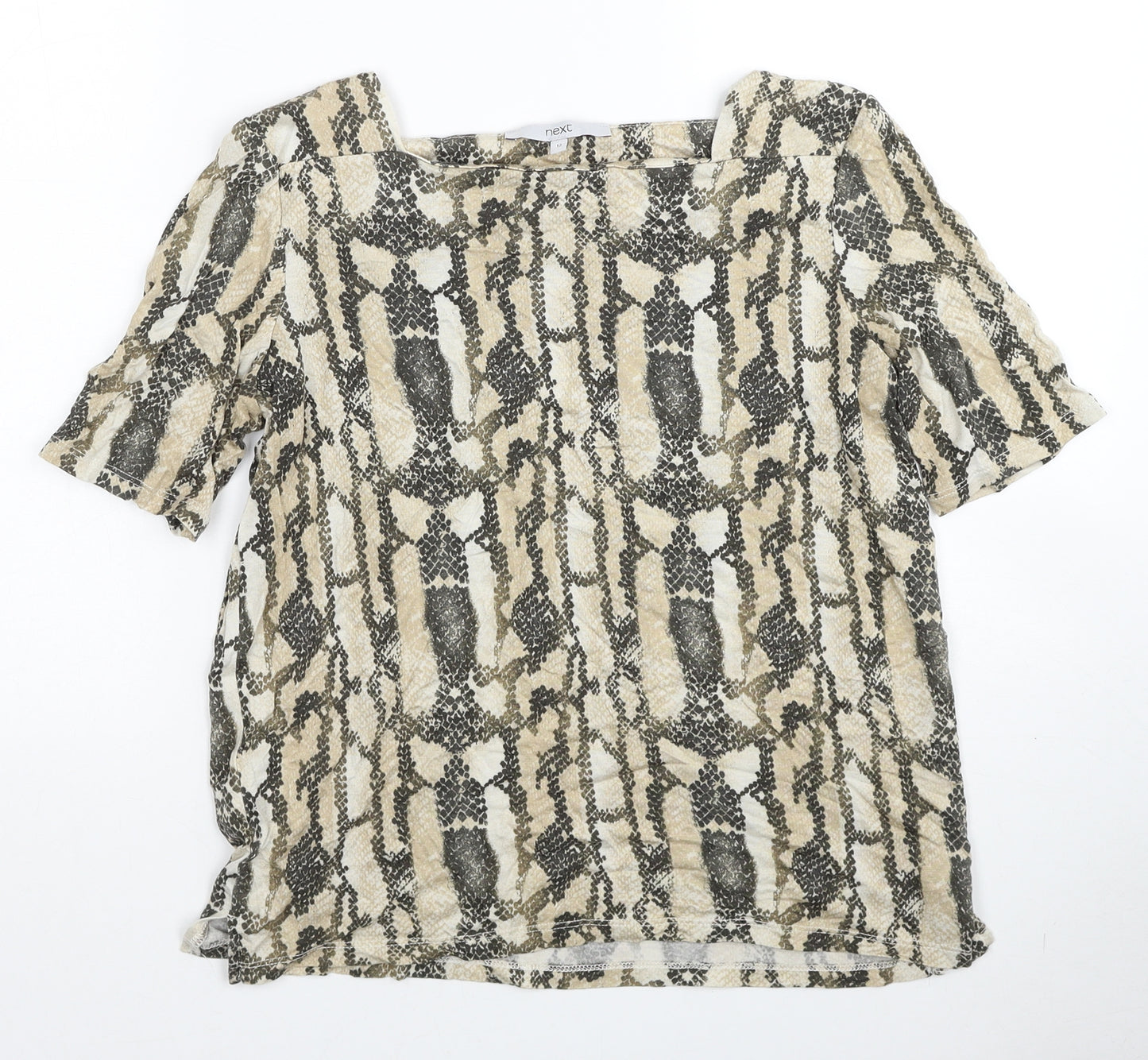 NEXT Womens Beige Geometric Lyocell Basic Blouse Size 12 Square Neck