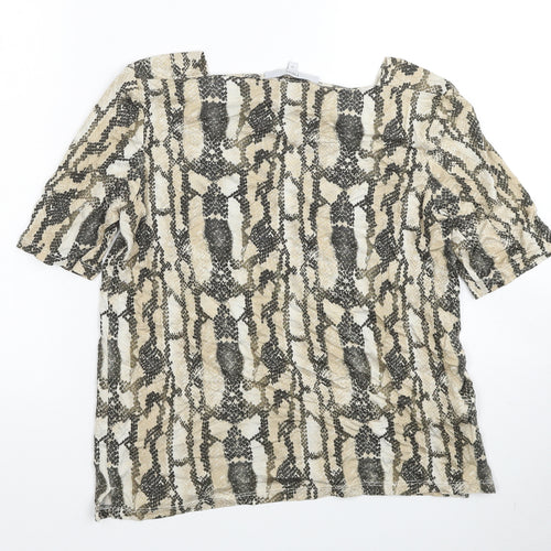 NEXT Womens Beige Geometric Lyocell Basic Blouse Size 12 Square Neck
