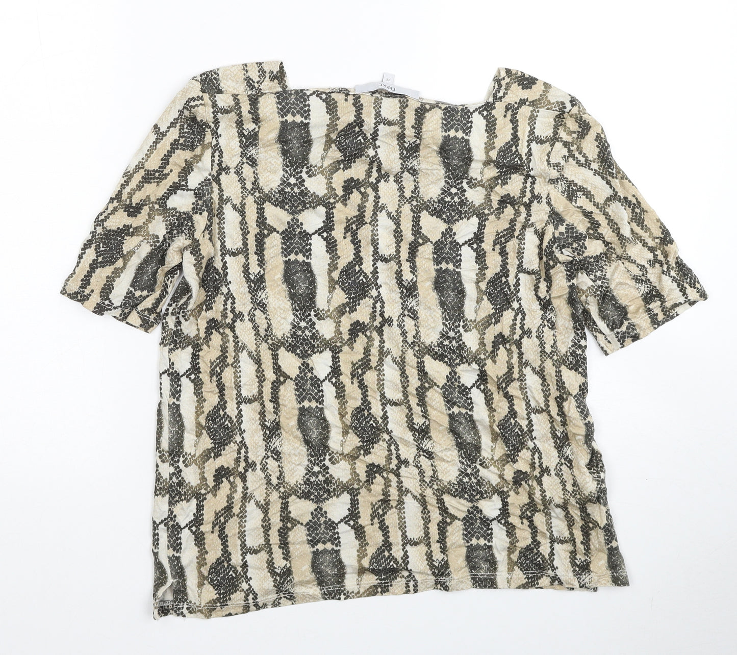 NEXT Womens Beige Geometric Lyocell Basic Blouse Size 12 Square Neck