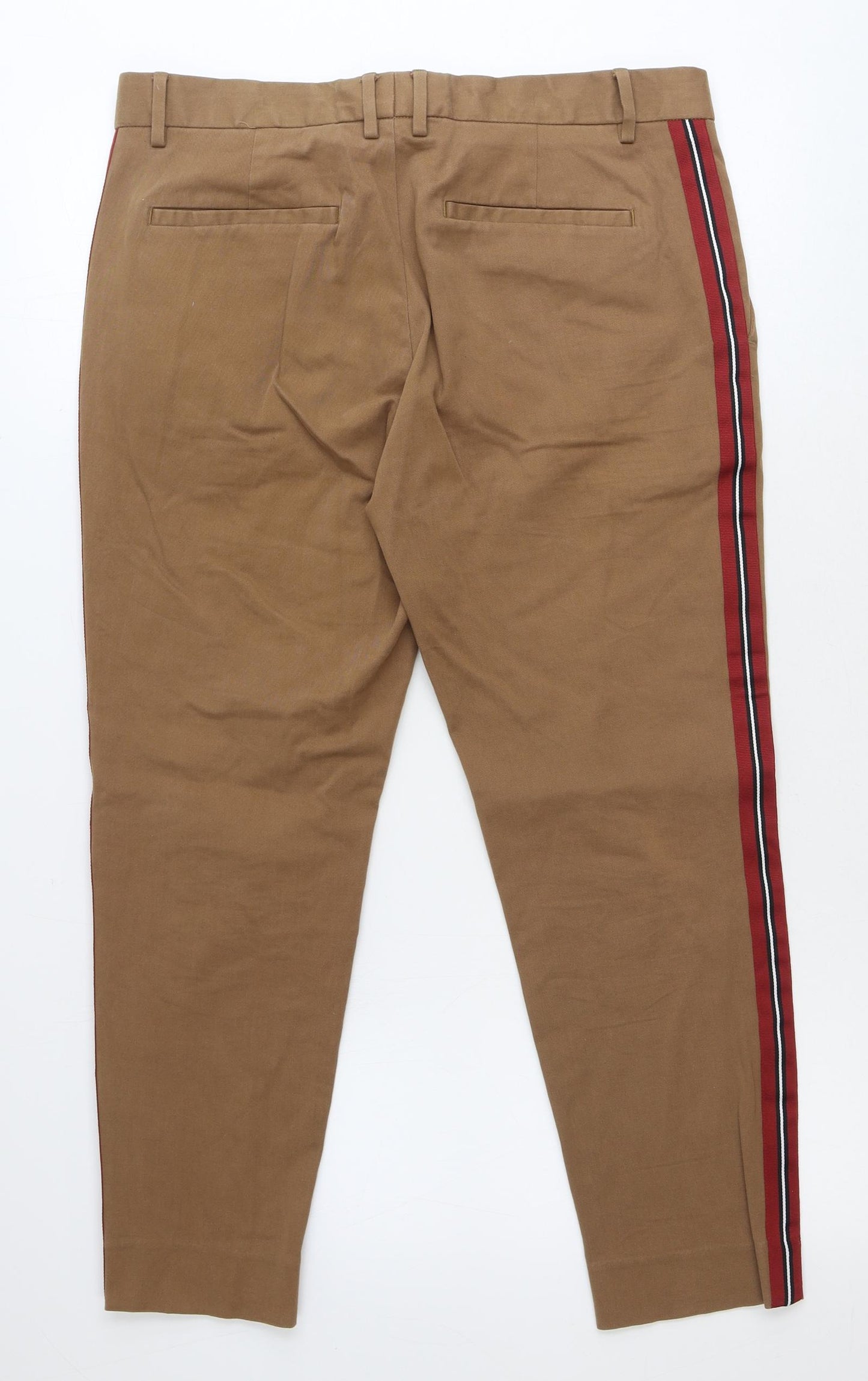 Topman Mens Brown Cotton Chino Trousers Size 34 in L25 in Regular Zip