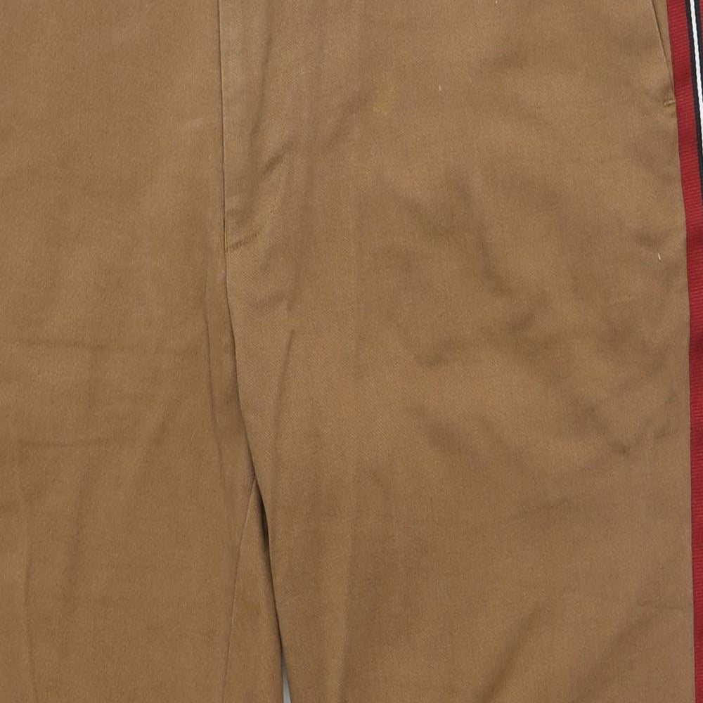 Topman Mens Brown Cotton Chino Trousers Size 34 in L25 in Regular Zip
