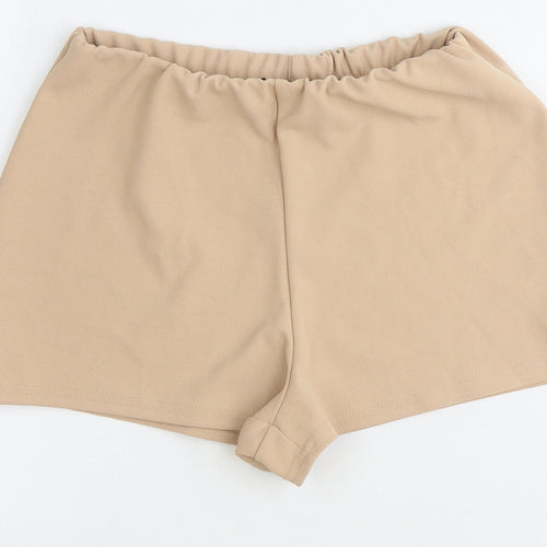 Missguided Womens Beige Polyester Sweat Shorts Size 6 Extra-Slim Pull On