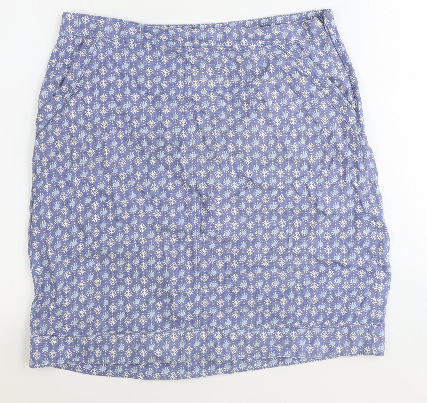 NEXT Womens Blue Geometric Linen A-Line Skirt Size 12 Zip