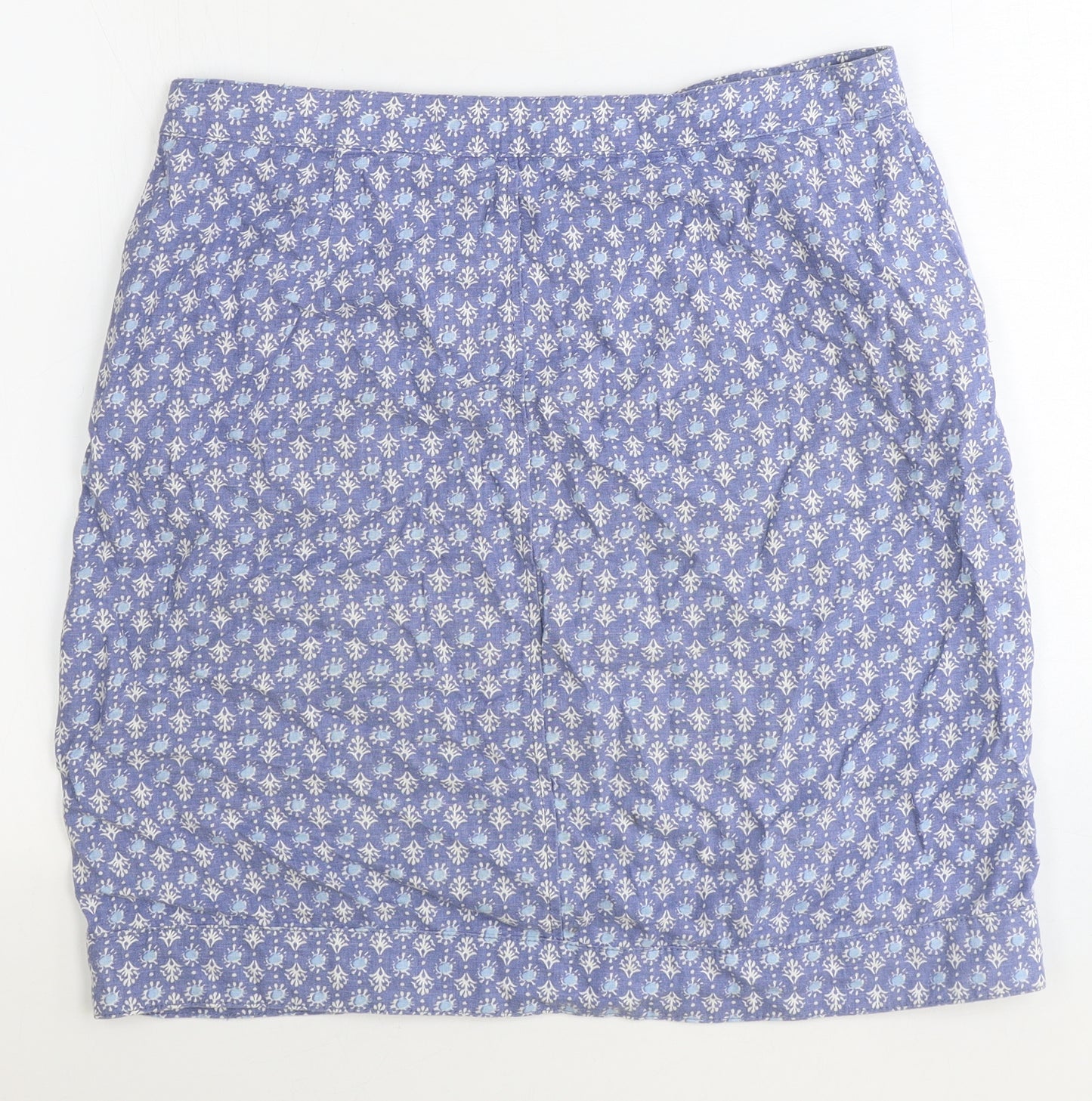NEXT Womens Blue Geometric Linen A-Line Skirt Size 12 Zip