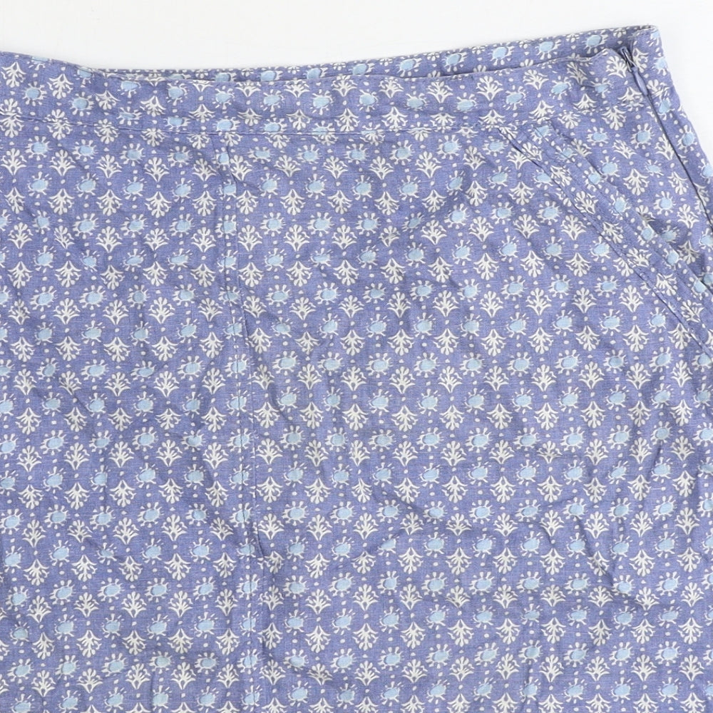 NEXT Womens Blue Geometric Linen A-Line Skirt Size 12 Zip