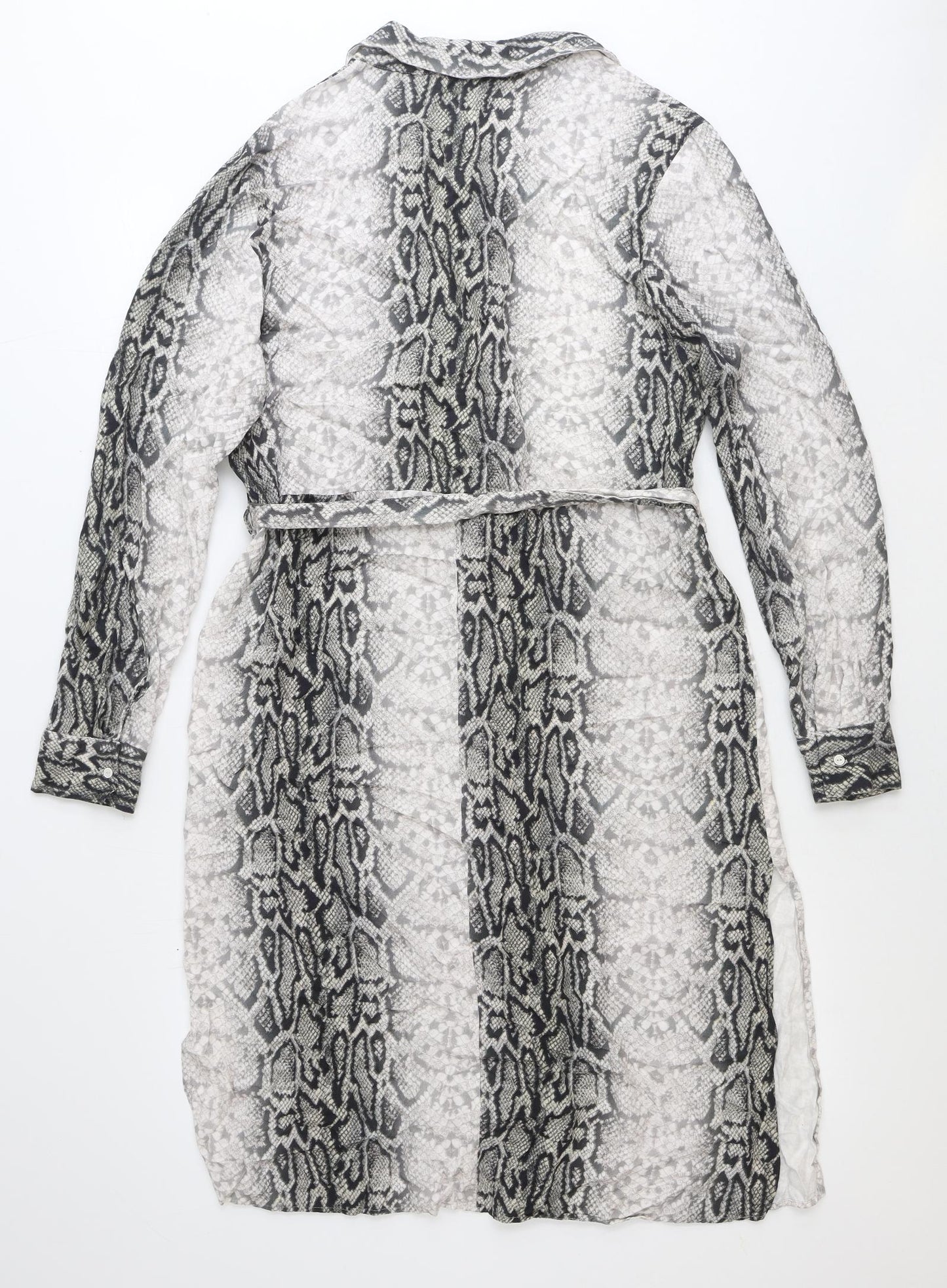 F&F Womens Grey Animal Print Viscose Shirt Dress Size 14 V-Neck Button - Snake Print