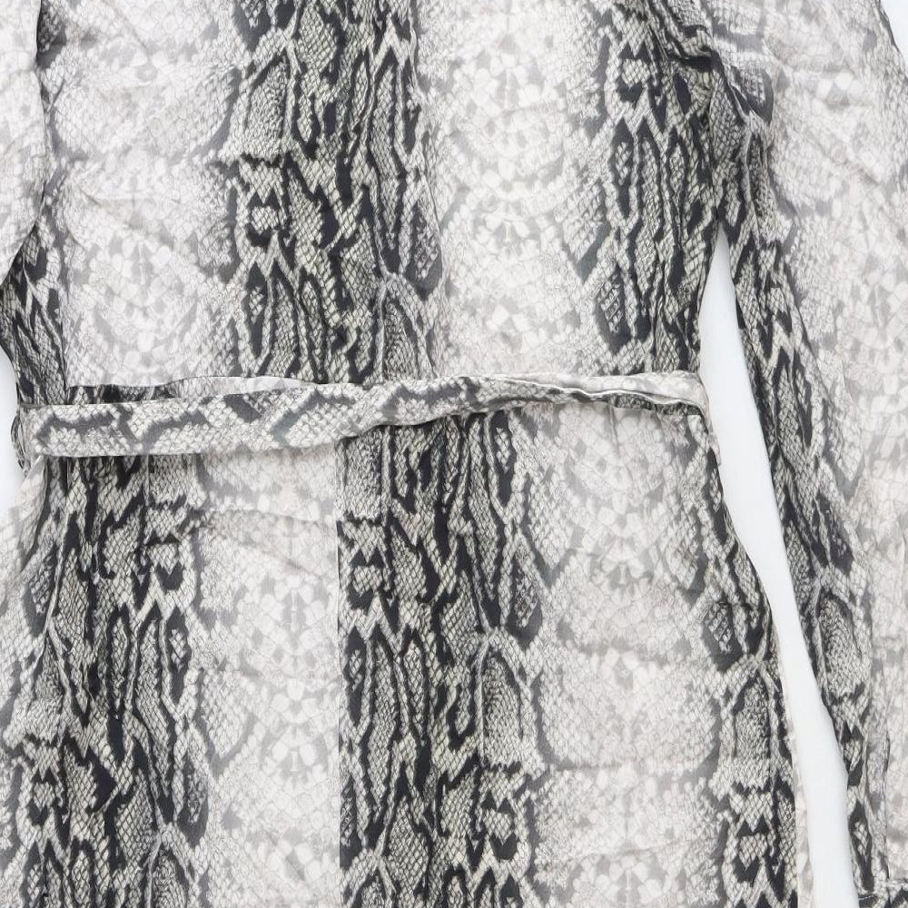 F&F Womens Grey Animal Print Viscose Shirt Dress Size 14 V-Neck Button - Snake Print