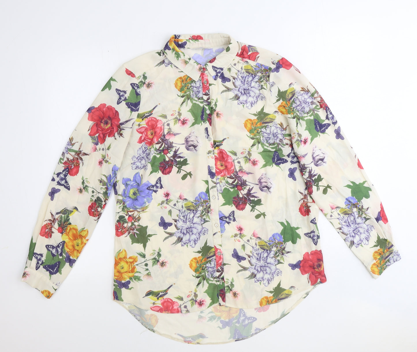George Womens Ivory Geometric Polyester Basic Button-Up Size 12 V-Neck