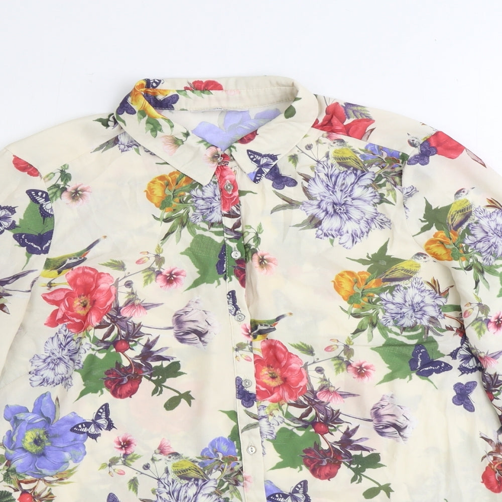 George Womens Ivory Geometric Polyester Basic Button-Up Size 12 V-Neck