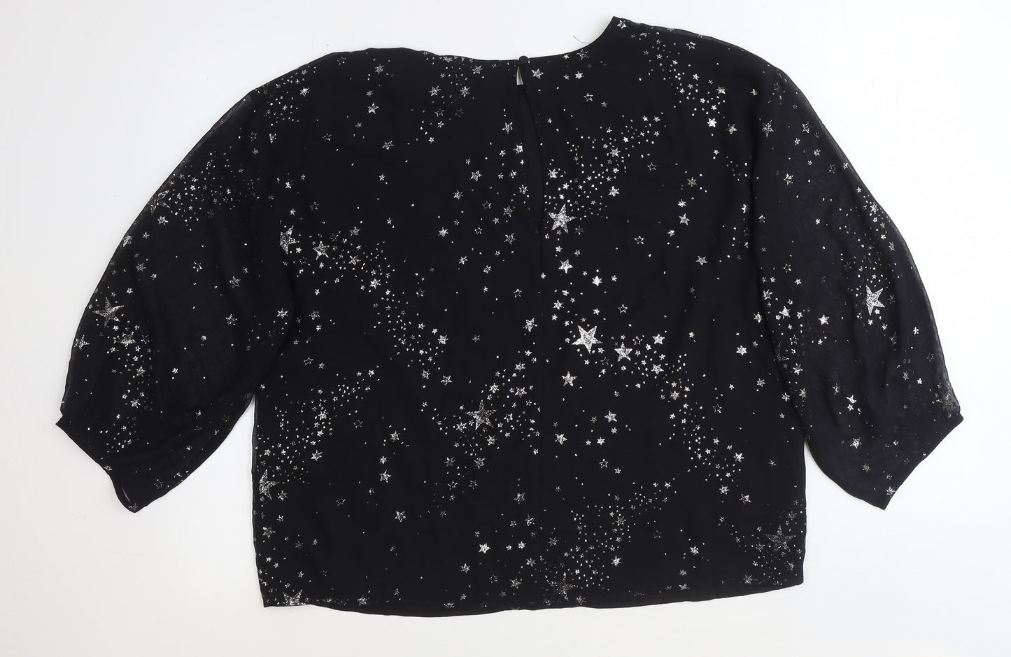 Warehouse Womens Black Geometric Polyester Basic Blouse Size 14 Round Neck - Star Print