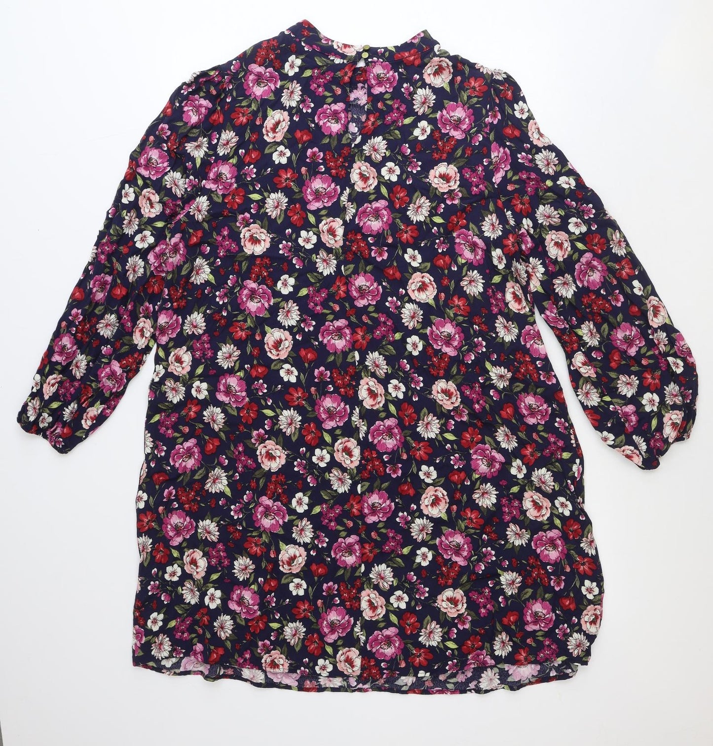 F&F Womens Blue Floral Viscose Shift Size 18 Round Neck Zip