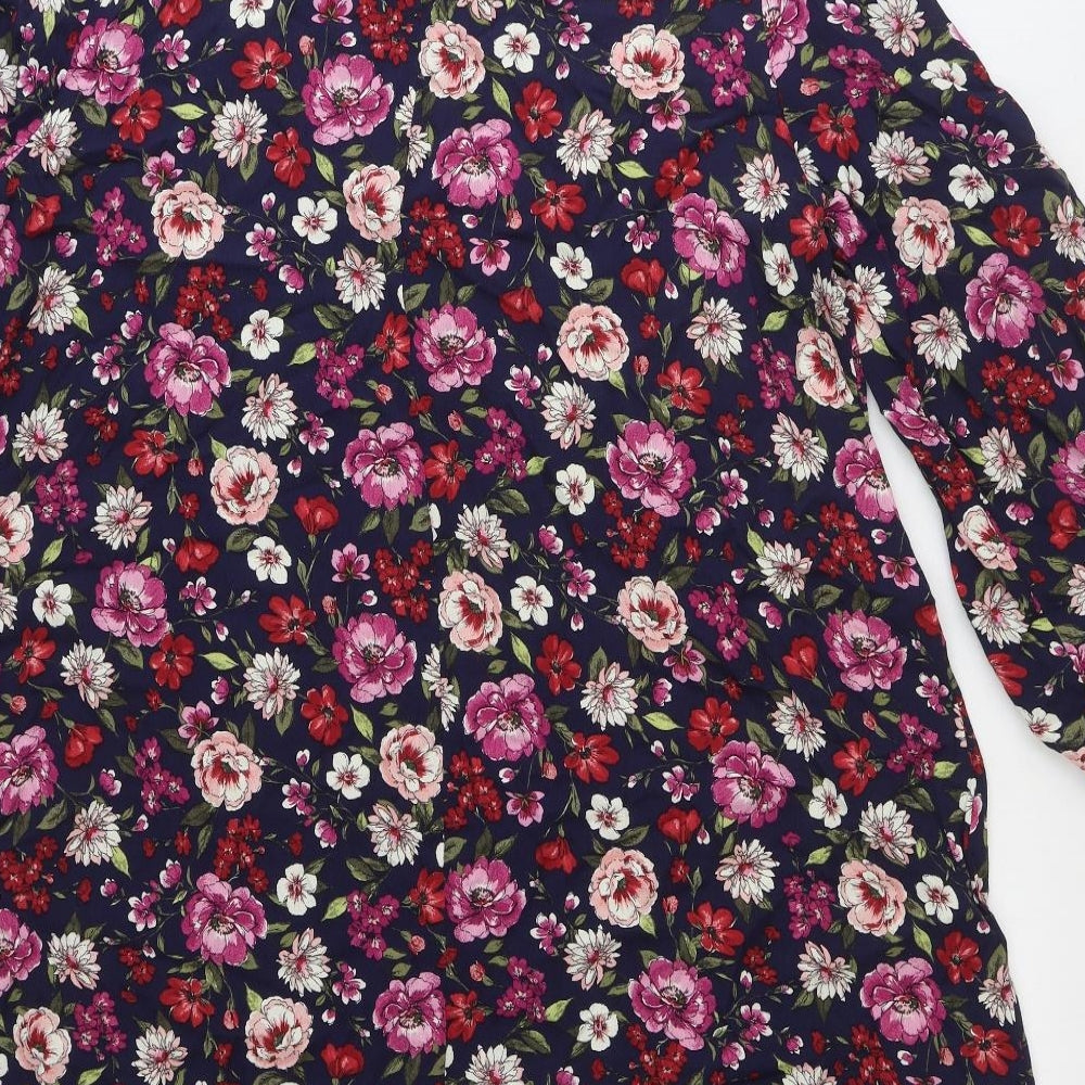 F&F Womens Blue Floral Viscose Shift Size 18 Round Neck Zip