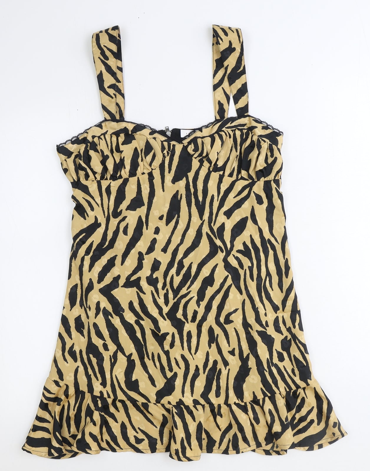 Topshop Womens Beige Animal Print Polyester Mini Size 12 Sweetheart Zip - Tiger Print