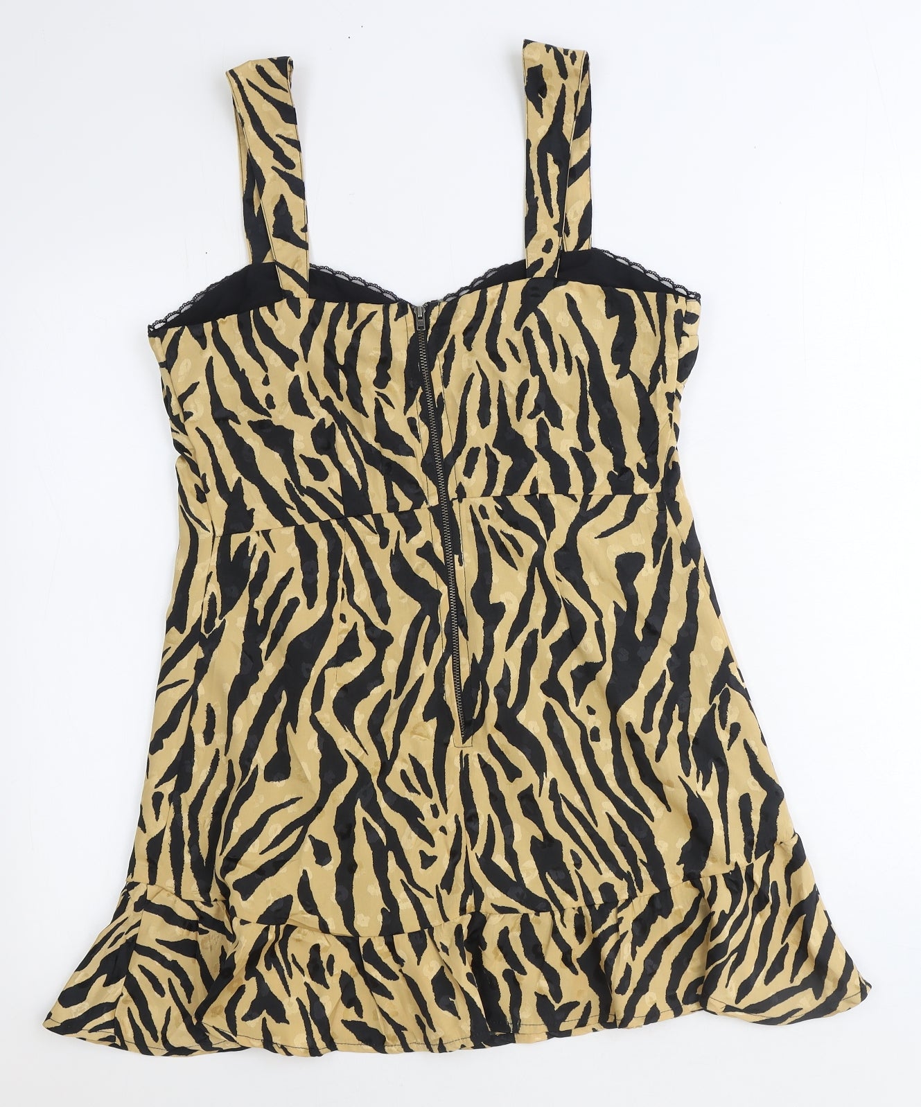 Topshop Womens Beige Animal Print Polyester Mini Size 12 Sweetheart Zip - Tiger Print