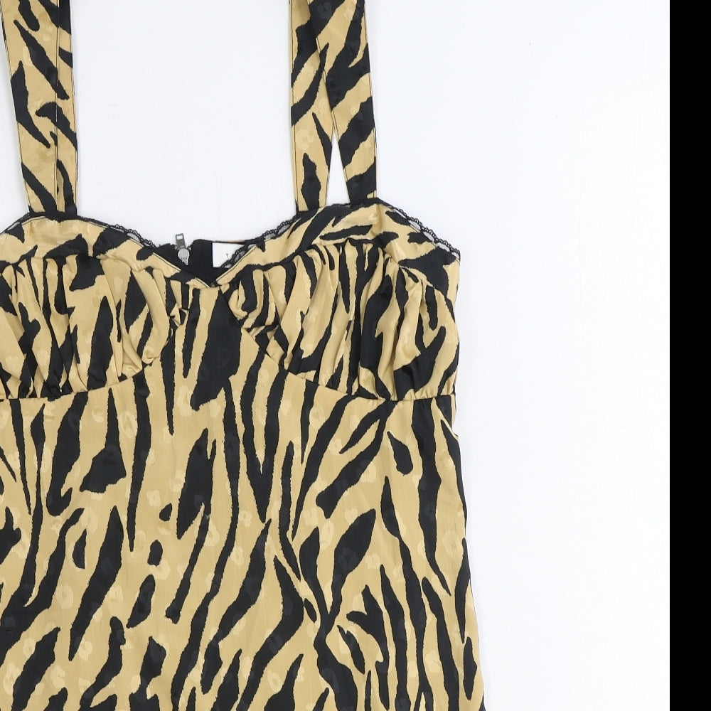Topshop Womens Beige Animal Print Polyester Mini Size 12 Sweetheart Zip - Tiger Print