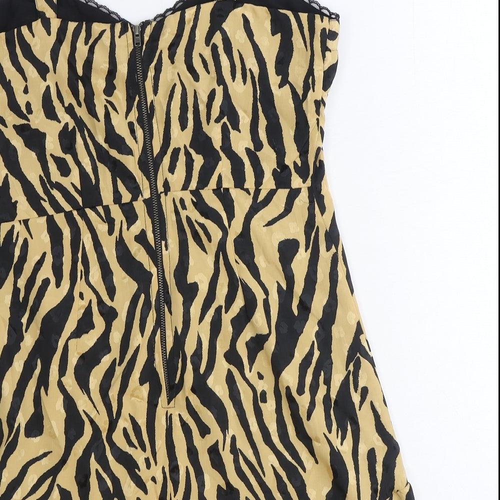 Topshop Womens Beige Animal Print Polyester Mini Size 12 Sweetheart Zip - Tiger Print
