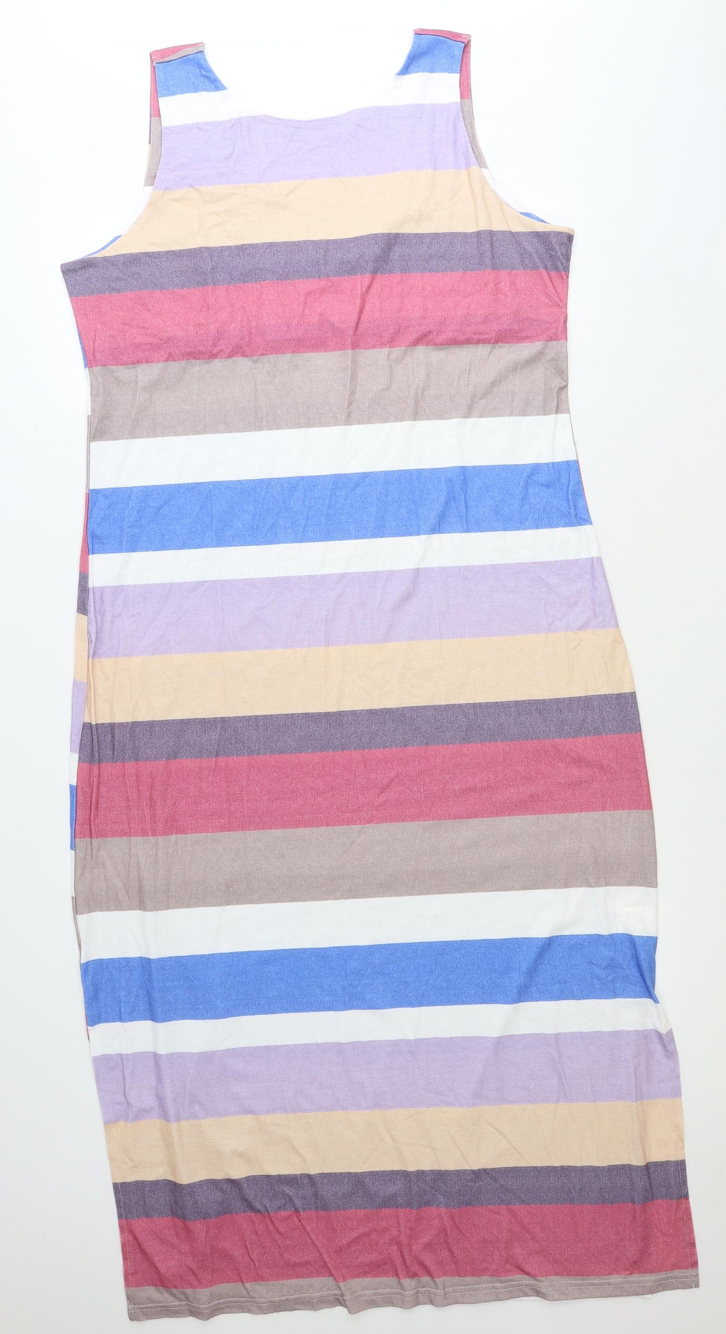 Preworn Womens Multicoloured Striped Polyester Maxi Size XL Scoop Neck Pullover