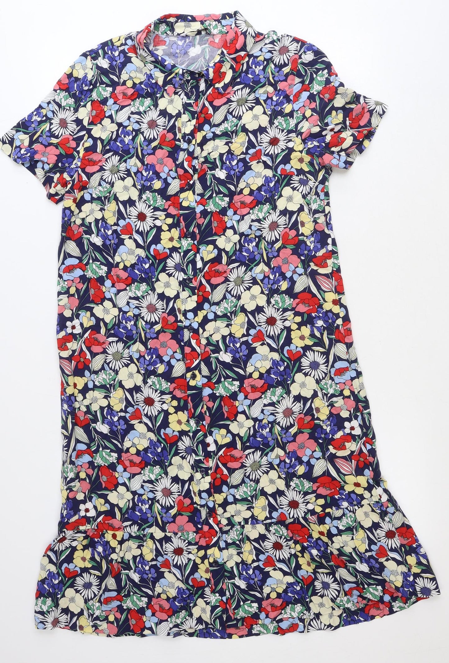 TU Womens Multicoloured Floral Viscose Shirt Dress Size 10 Collared Button