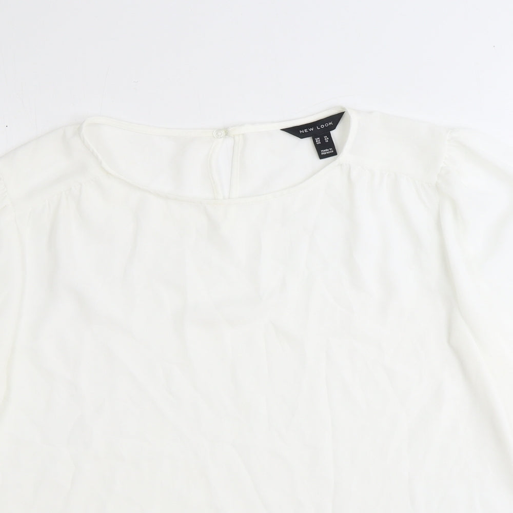 New Look Womens White Polyester Basic Blouse Size 16 Round Neck
