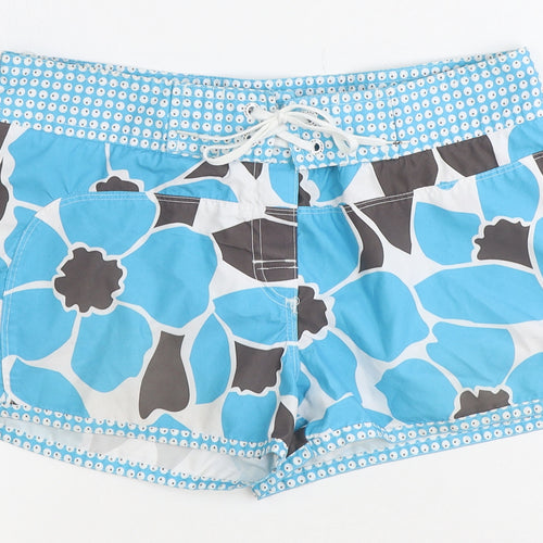 Tribord Womens Blue Floral 100% Polyester Hot Pants Shorts Size 8 Regular Tie