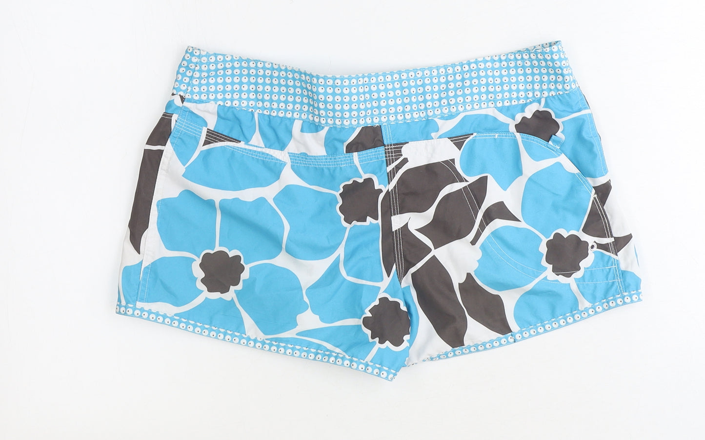Tribord Womens Blue Floral 100% Polyester Hot Pants Shorts Size 8 Regular Tie