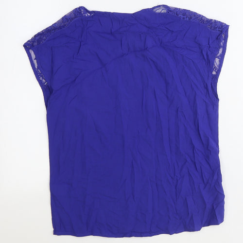 Warehouse Womens Blue Viscose Basic Blouse Size 8 Round Neck
