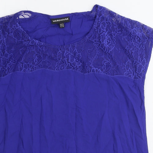 Warehouse Womens Blue Viscose Basic Blouse Size 8 Round Neck