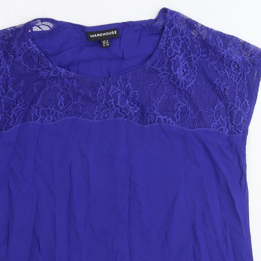 Warehouse Womens Blue Viscose Basic Blouse Size 8 Round Neck