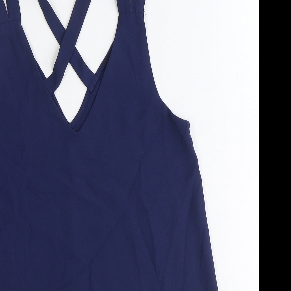 River Island Womens Blue Polyester Basic Blouse Size 6 V-Neck
