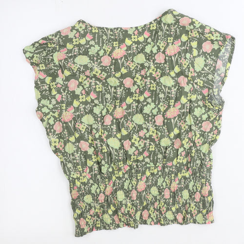 i jeans by Buffalo Womens Green Floral Viscose Basic Blouse Size L V-Neck