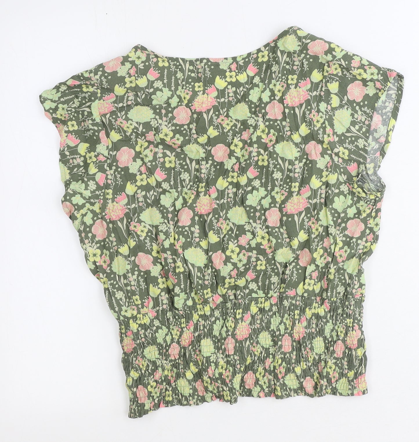 i jeans by Buffalo Womens Green Floral Viscose Basic Blouse Size L V-Neck