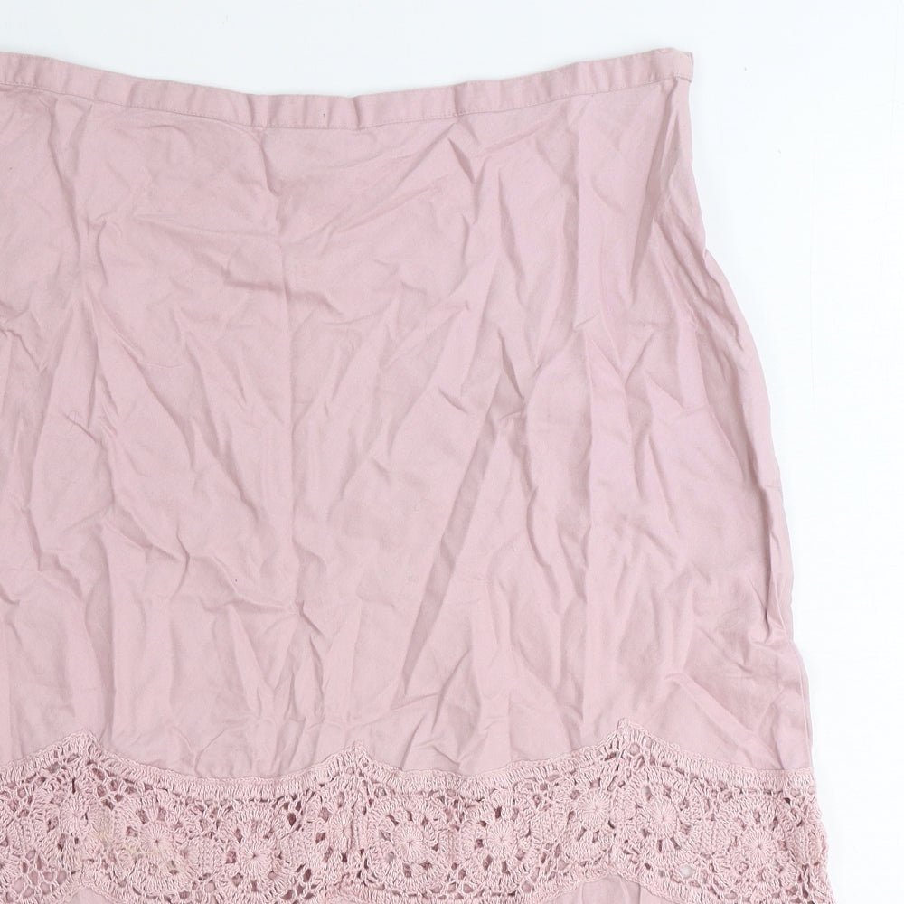Wallis Womens Pink Geometric Cotton Peasant Skirt Size 16 Zip