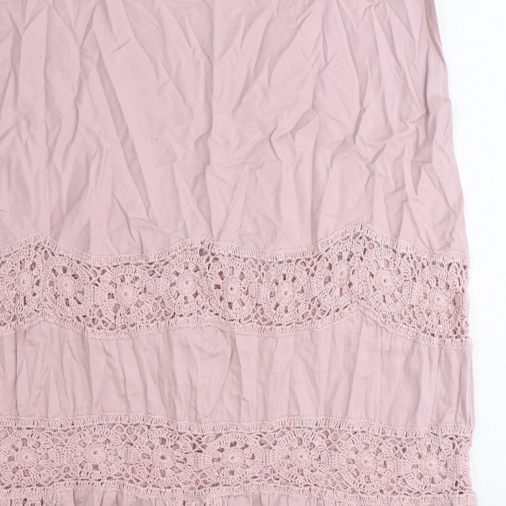 Wallis Womens Pink Geometric Cotton Peasant Skirt Size 16 Zip