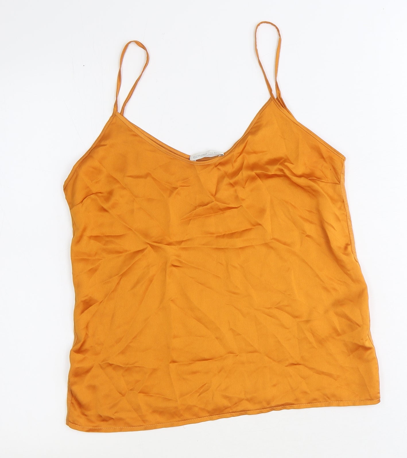 Zara Womens Orange Lyocell Basic Tank Size M Round Neck