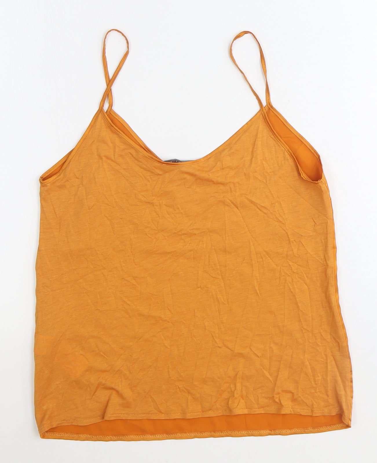 Zara Womens Orange Lyocell Basic Tank Size M Round Neck