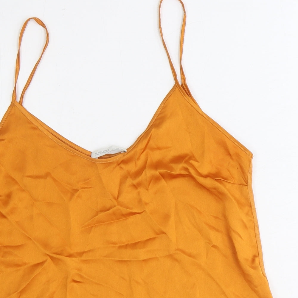 Zara Womens Orange Lyocell Basic Tank Size M Round Neck