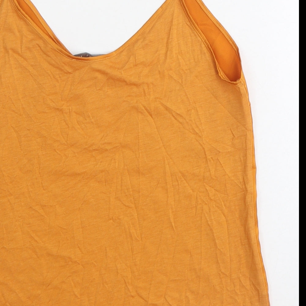 Zara Womens Orange Lyocell Basic Tank Size M Round Neck