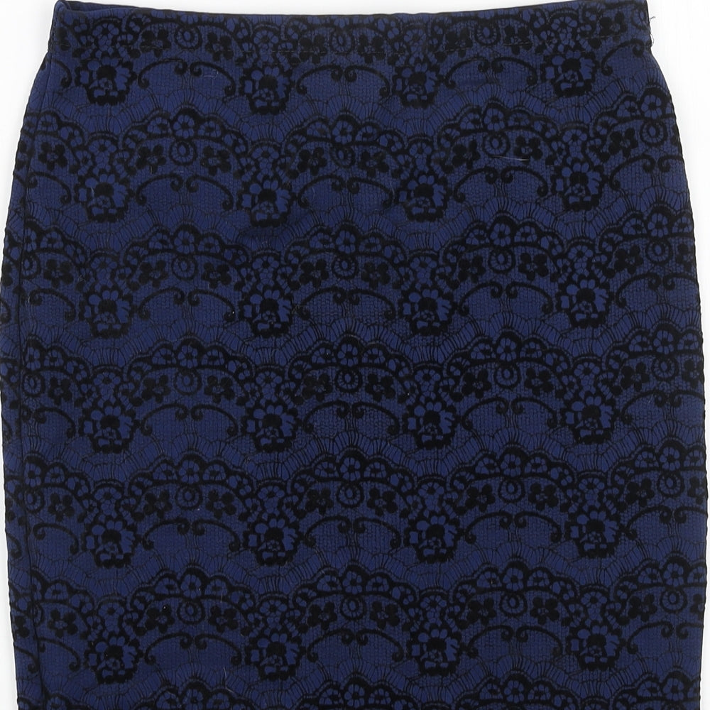 Primark Womens Blue Geometric Polyester Straight & Pencil Skirt Size 10