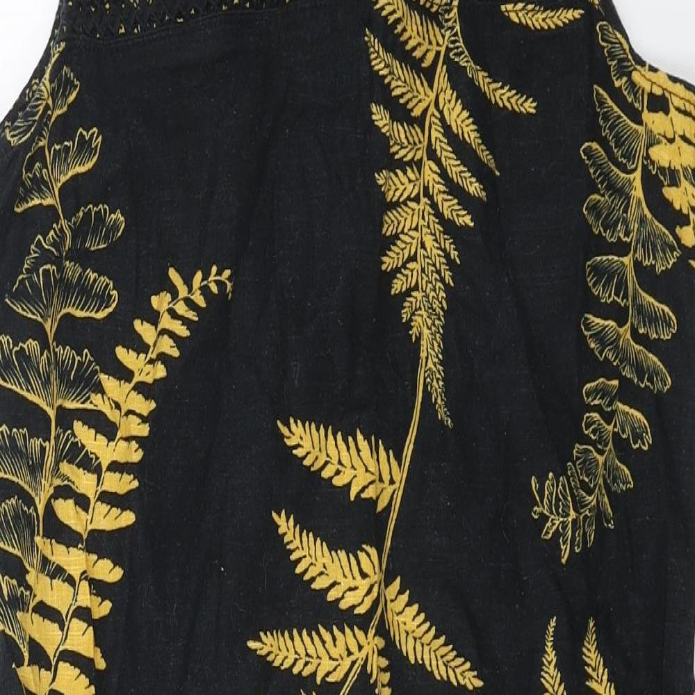 NEXT Womens Black Geometric Linen Shift Size 10 Boat Neck Button - Leaf Print