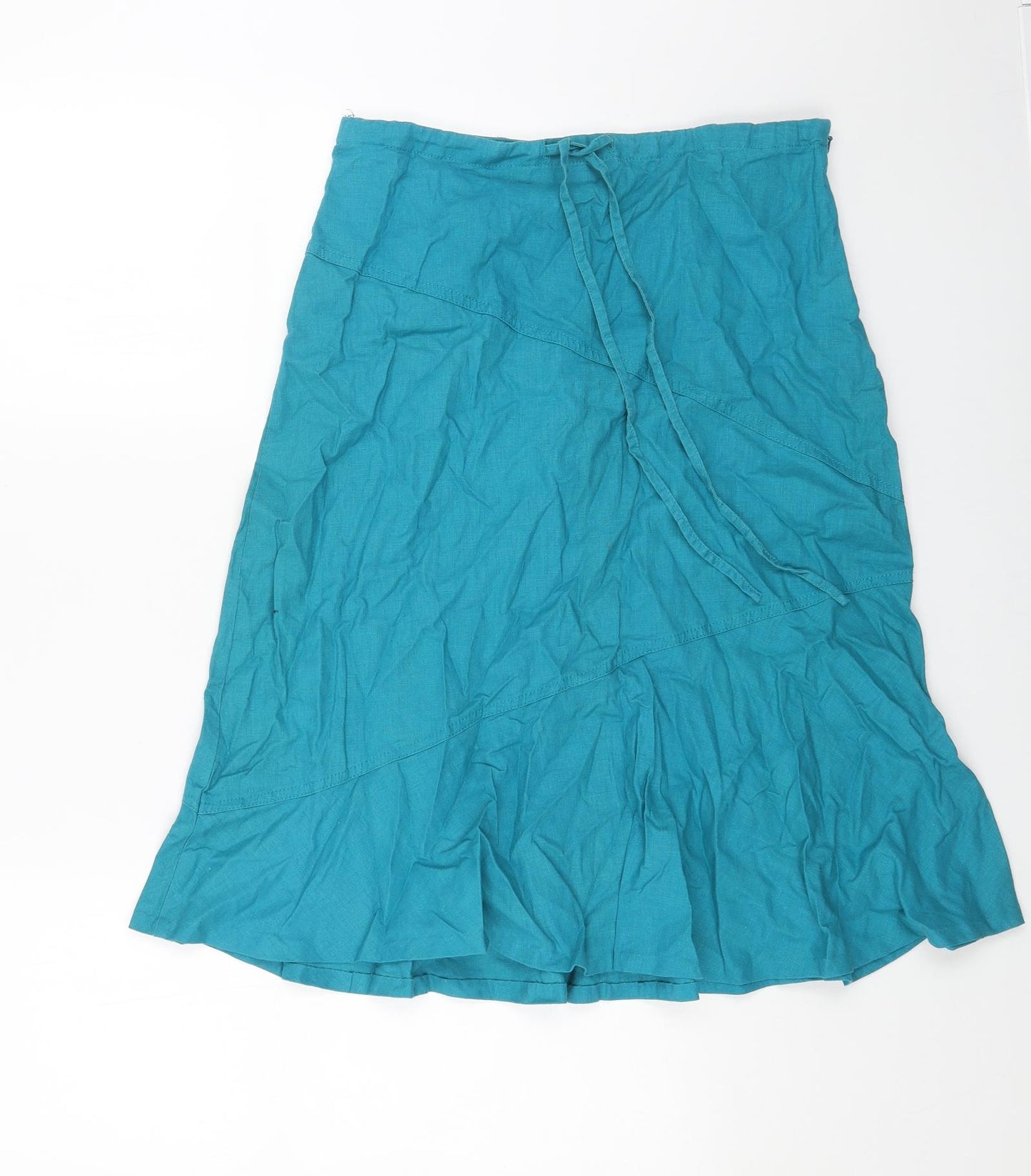 Casual Club Womens Blue Linen Flare Skirt Size 16 Zip