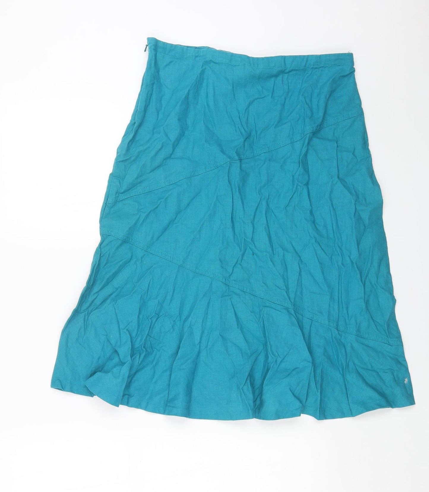 Casual Club Womens Blue Linen Flare Skirt Size 16 Zip