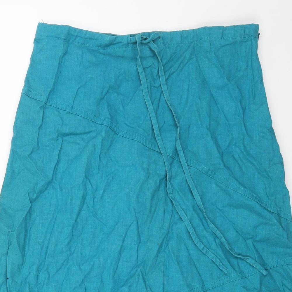 Casual Club Womens Blue Linen Flare Skirt Size 16 Zip